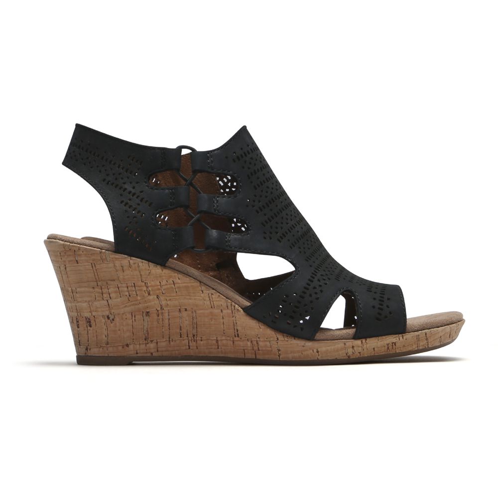 Rockport Canada Cobb Hill Janna - Womens Wedges Sandals Black (OKN427390)